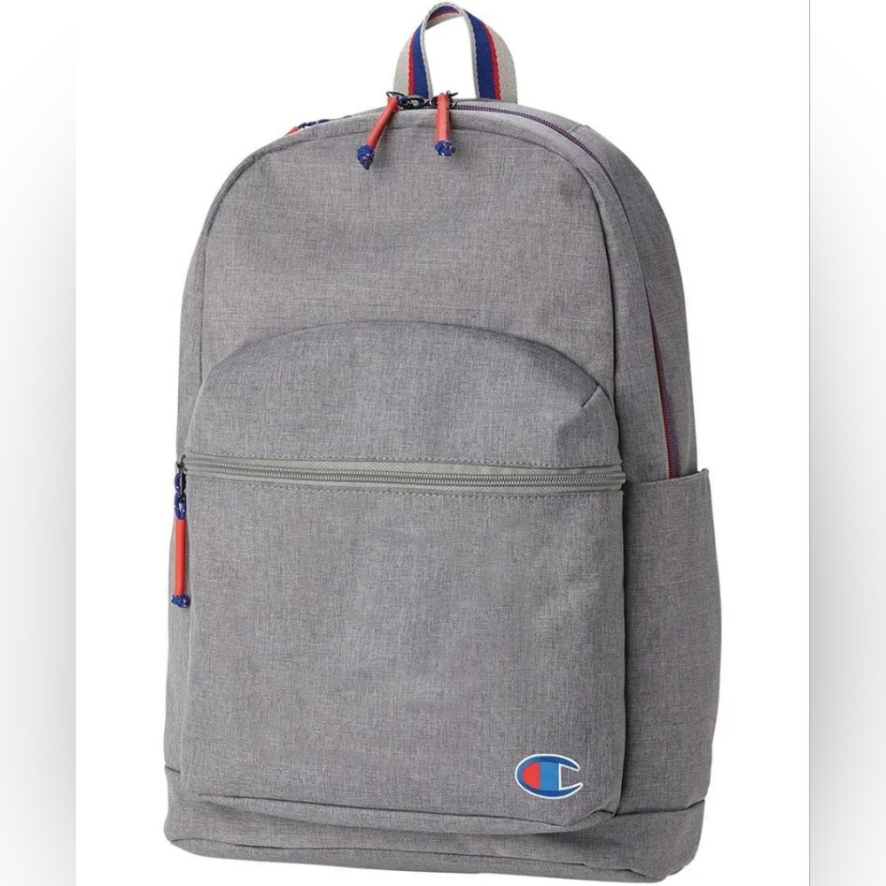 Champion Gray Backpack with Red and Blue Accents